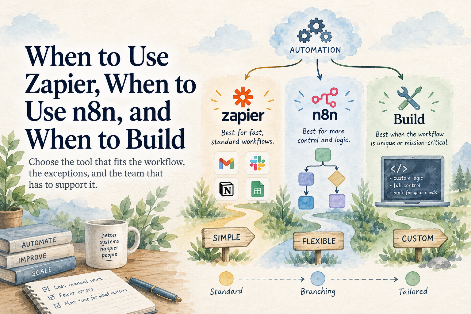 When to Use Zapier, When to Use n8n, and When to Build